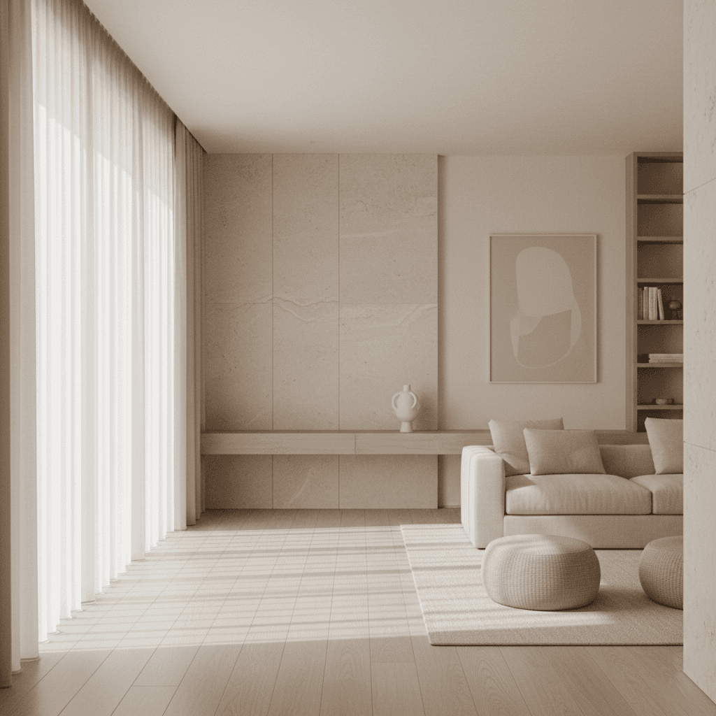 A calm, light-filled living space — soft tones and considered restraint.