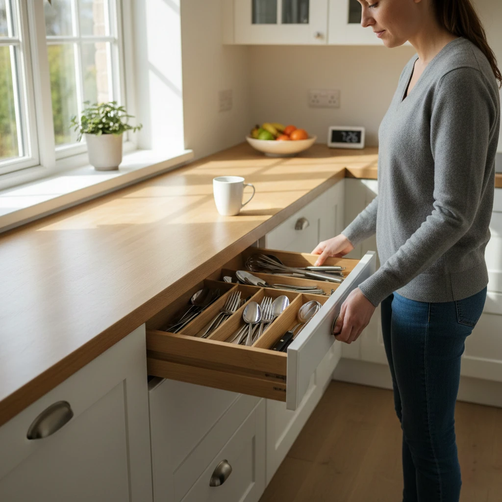 A thoughtfully organised kitchen drawer detail
