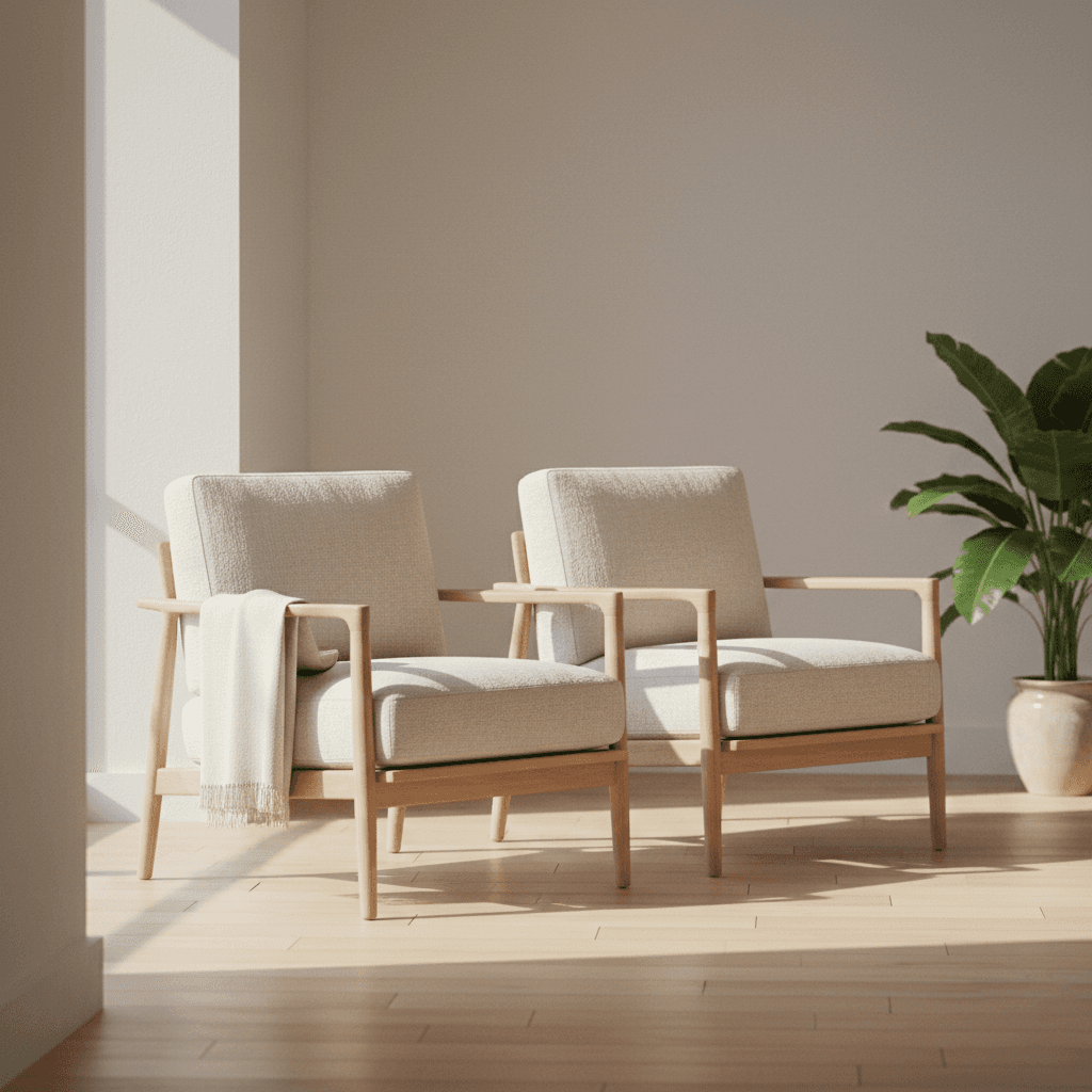 Two soft-upholstered armchairs side by side — a setting for unhurried conversation.